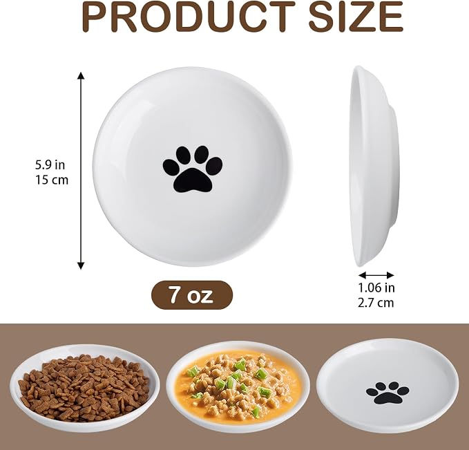 Cat Food Bowl Set of 6, Ceramic Cat Bowls, Anti Whisker Fatigue Cats Bowl Set,5.9 Inches Shallow Wide Kitten Plates for Wet/Dry Food, Indoor Pets (Paw)