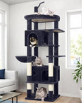 Globlazer F74B Cat Tree for Indoor Cats Large Adult, Multi-Cat, Dark Grey | Easy Setup, 74in Tall Tower, Oversized Top Perch, 2 Large Condos, Hanging Basket, 5 Sisal Scratching Posts, Anti-Topple Strap
