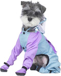 Full Coverage Small Dog Raincoat, 4-Leg Waterproof Jacket with Leash Hole & Backpack, Quick-Dry Pet Rain Gear for Teddy, Bichon, Schnauzer (Blue&Purple, X-Small(Suggest weight1.3-3.3lb))