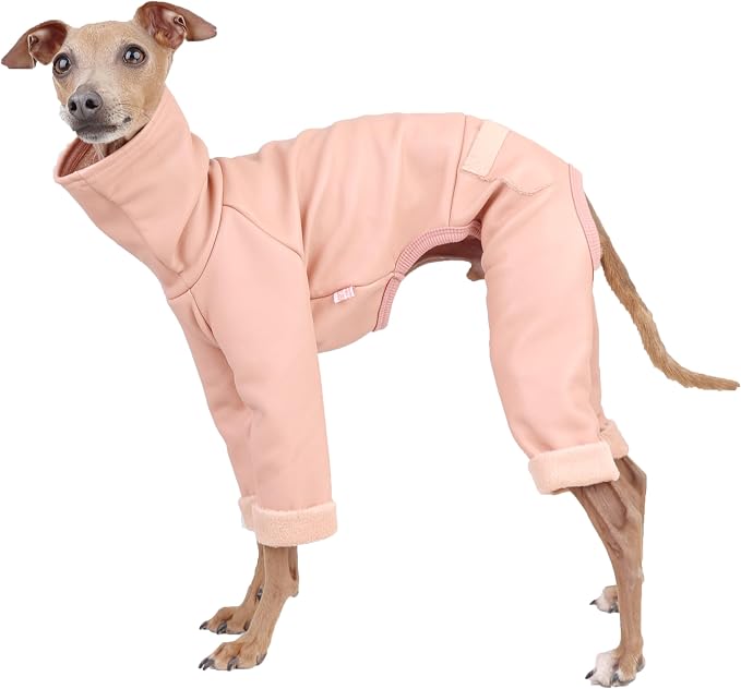 D Doggy Star Italian Greyhound Coat Stretchable Artificial Leather Fleece Lining Clothes Whippet for Dog (2XL,Leather Pink)