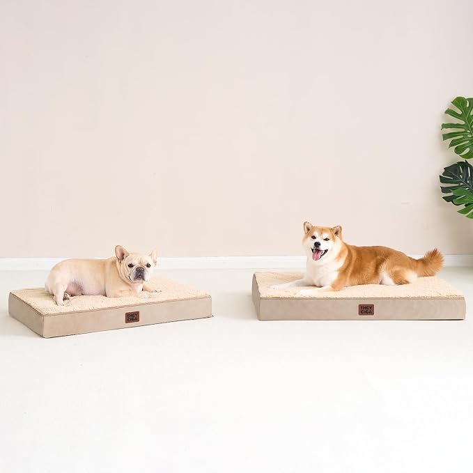 EHEYCIGA Orthopedic Dog Bed Large with Removable Washable Cover,Khaki,47x29 | Egg Crate Foam Support,Durable Oxford fabric,Non-Slip Bottom,Machine Washable,Soft Waterproof Plush Pet Bed Mat For Crate