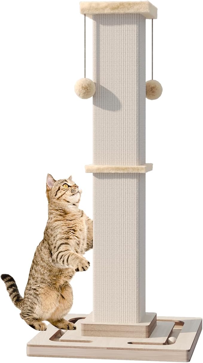 32" Large Cat Scratching Post with Tracking Interactive Toys for Cats | Large Cat Scratching Post, 32 Inch Tall Heavy Duty Scratching Post with Tracking Interactive Toys for Indoor