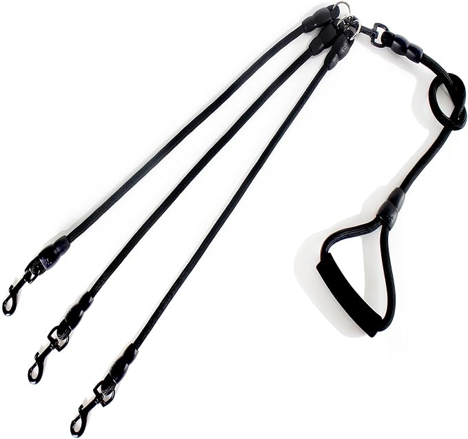 3 in 1 Durable Nylon Dog Leash with Padded Handle, 360° Swivel No Tangle Climbing Rope Removable Pet Traction Rope, Lead for Medium Large Dogs Black