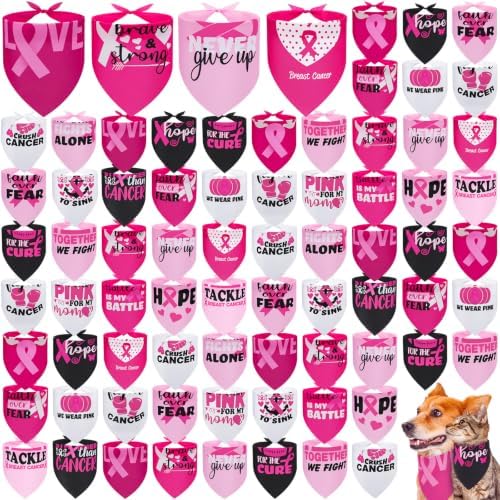 100 Pcs Dog Bandanas Bulk, Pink Breast Cancer Themed Dog Bibs by Locmeo