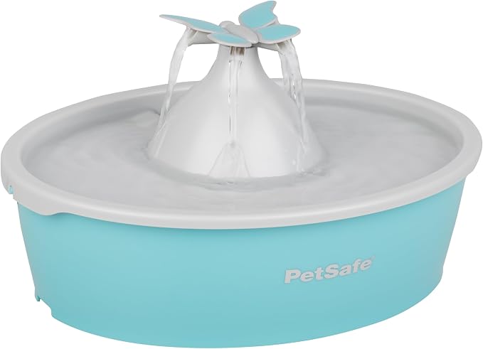 PetSafe Butterfly Cat Water Fountain, Pump & Filters, 50 oz Capacity | Butterfly Topper Creates 4 Water Streams, Replaceable Carbon and Foam Filter Keep Water Fresh and Clean