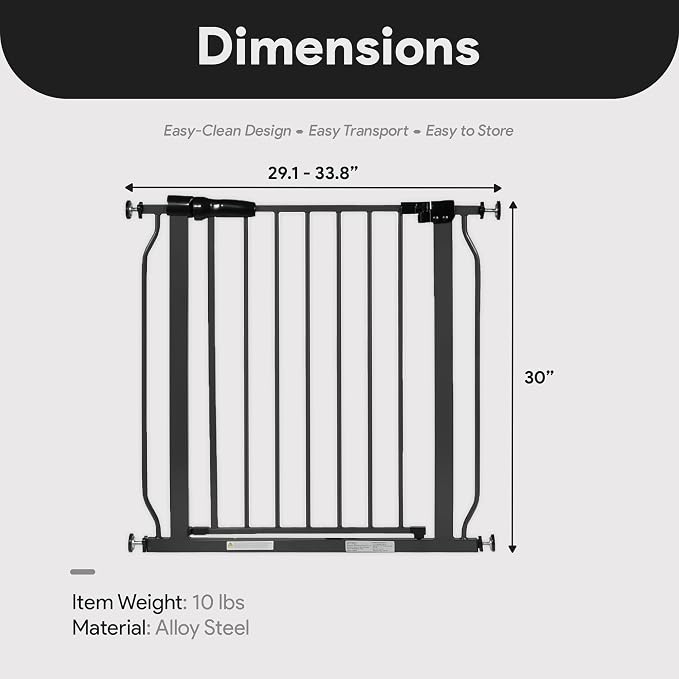 BalanceFrom Easy Walk-Thru Safety Gate for Doorways and Stairways with Auto-Close/Hold-Open Features, 30-Inch Tall, Fits 29.1-33.8 Inch Openings, Graphite | with Hold-Open and Auto-Close – Adjustable Steel Barrier for Stairs, Doorways, and Hallways, No...