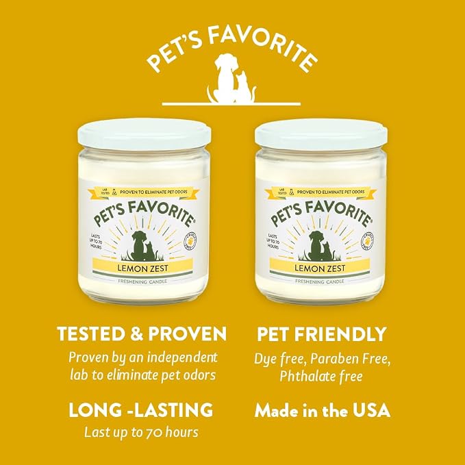 Pet's Favorite Pet Friendly Candles with a Natural Fiber Wick, Clean Burning Long Lasting with a 70 Hour Burn Time, Lemon Zest Pack of 2