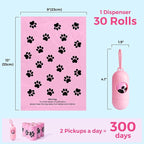 Dyforce 600 Count Dog Poop Bags Rolls with Dispenser Pink | Scented Leak Proof Pet Waste Poop Bags for Dogs 13x9", Extra Thick and Large Doggy Cat Litter Bags for Poops with Holder