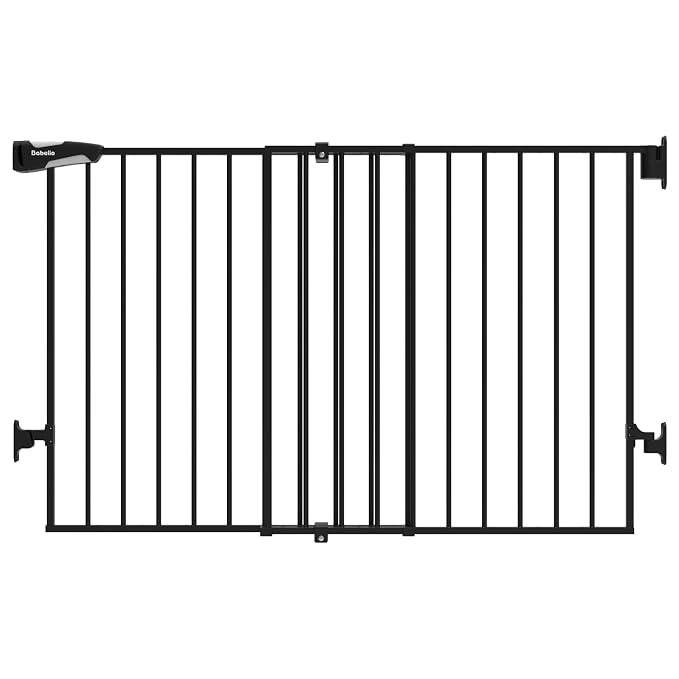 Babelio 31.5-55" No Bottom Bar Baby Gate Extra Wide, 2-in-1 Auto Close Dog Gate for The House, Stairs and Doorways, with Large Walk Thru Door, Black | Easy Install| One-handed Opening| Auto-close| Drill Needed Indoor Safety Dog/Pet Gate for Stairs, Hal...
