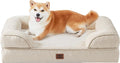EHEYCIGA Orthopedic Dog Bed for Large Dogs, Waterproof Memory Foam, Non-Slip Bottom, Beige, 35"L x 22"W x 6.5"Th | Non-Slip Bottom and Egg-Crate Memory Foam Dog Couch Bed with Washable Removable Cover, Beige