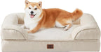 EHEYCIGA Orthopedic Dog Bed for Large Dogs, Waterproof Memory Foam, Non-Slip Bottom, Beige, 35"L x 22"W x 6.5"Th | Non-Slip Bottom and Egg-Crate Memory Foam Dog Couch Bed with Washable Removable Cover, Beige