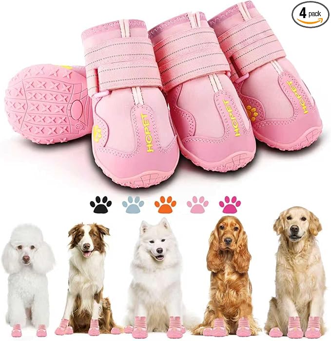 Hcpet Dog Boots, Dog Shoes for Large Dogs, Medium Dog Boots & Paw Protectors, Anti-Slip Dog Booties for Hot Pavement Winter Snow Hiking with Reflective StrapsPink Size 3