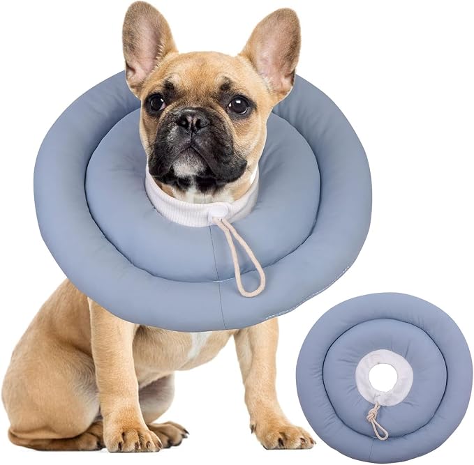 IDOMIK Dog Recovery Collar, Waterproof Soft Dog Cone After Surgery | Comfy Protective Elizabethan Collar Alternative for Dogs Cats, Adjustable Pet Neck Donut Cone Anti-Licking Wounds,Blue,L