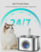 Stainless Steel Cat Water Fountain - 3.2L/108oz Cat Drinking Fountain | Quiet Cat Fountain for Indoor Cats and Small Dogs, Automatic Pet Water Dispenser Keeps Fresh Water