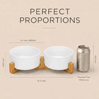 SPUNKYJUNKY Ceramic Dog and Cat Bowl with Wood Stand Non-Slip Matte Glaze Weighted Food Water Set for Cat Medium Dog 28.7 OZ