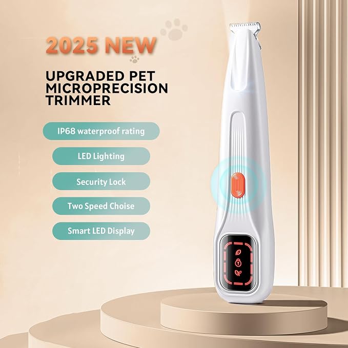 2026 New Pet Precision Trimmer, Dog Paw Trimmer with LED Light, Ultra Quiet | IP68 Waterproof, Dual-Speed Motor, Suit for Trimming Paw, Ear, Face, Butt, Eyebrows, USB Rechageble