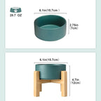 SPUNKYJUNKY Ceramic Elevated Dog Bowls 2 Pack - 6.1inch Raised Dog Bowls with Non-Slip Wooden Stand for Medium Dogs Dishwasher Safe(Green,28.7OZ*2)
