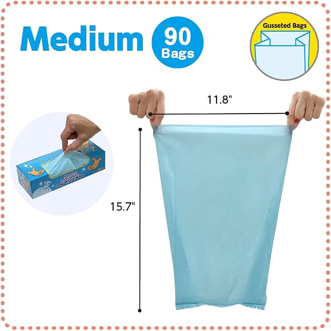 BOS Amazing Odor Sealing Dog Poop Bags - Durable and Unscented [Size: M, Color: Light Blue] (90 Count, Pack of 2) (180 Bags)