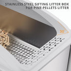 23.6"x15.7"x13.78" Stainless Steel Sifting Litter Box, XXL Sifting Cat Litter Box for Pine Pellets with 8" Deep Pan, High Sides Metal Litter Box for Big Cats, Easy-to-Clean