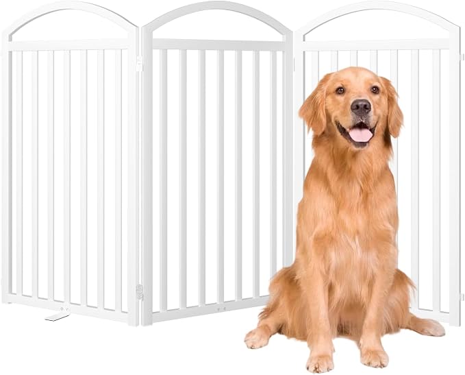 SNUOWU 3 Panles Full Matel Freestanding Dog Gates, 72" Extra Wide 36" Tall Free Standing Dog Pet Gate for Indoor & Outdoor. Foldable Pet Fences for Doorways, House, Stairs, Porch, Deck, Yard
