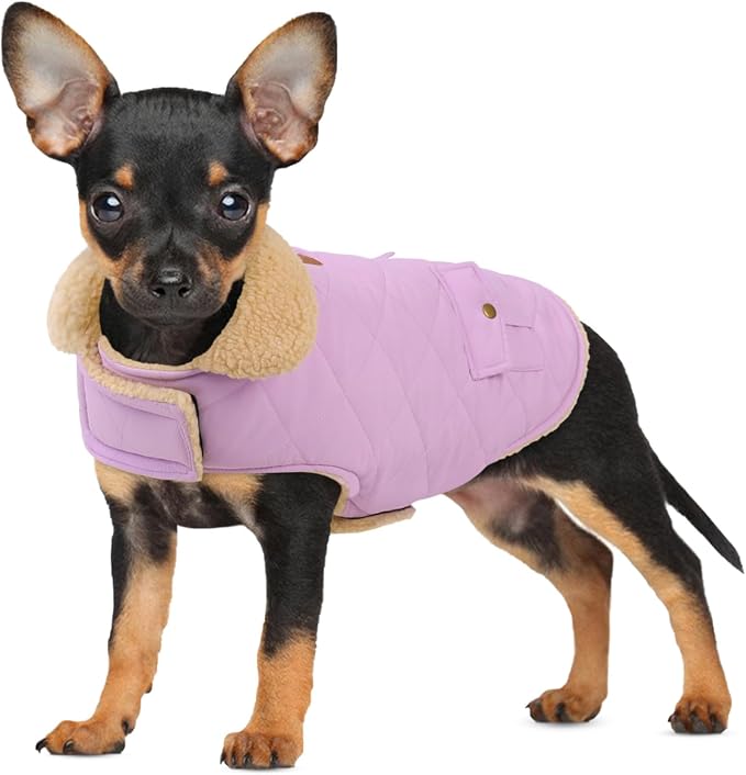 Winter Coat for Small Dogs, Puppy Plaid Jacket, Dog Jacket for Cold Weather, Windproof Warm Garments, Pets Thickened Outfits Indoor Outdoor, Lilac S
