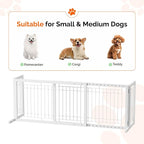 Bonnlo Free Standing Dog Gate, 37" - 68" Wide Pet Gate for Fireplace Stairs Doorways, Metal Adjustable Pet Fence Indoor, Christmas Tree Gate (Metal-White)