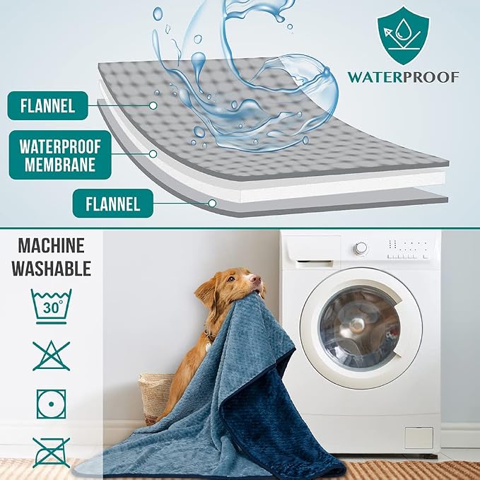 PetAmi Waterproof Dog Blanket, Leakproof Pet Blanket, Twin 60x80 Navy Blue | XL for Large Dogs, Furniture Sofa Couch Cover Protector, Fleece Cat Throw Bed Crate Kennel, Reversible Washable Soft Plush