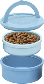 Dog Travel Bowls - Set of 2 Portable Pet Food & Water Dishes with Lid & Handle - Each Nesting Container Includes a Non-Slip Silicone Base - Microwave & Dishwasher Safe - BPA & Toxin-Free