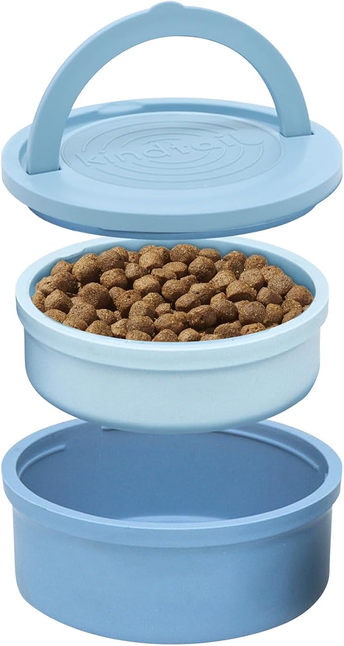 Dog Travel Bowls - Set of 2 Portable Pet Food & Water Dishes with Lid & Handle - Each Nesting Container Includes a Non-Slip Silicone Base - Microwave & Dishwasher Safe - BPA & Toxin-Free