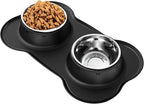 AsFrost Dog Food Bowls Stainless Steel Dog Bowls with No Spill Non-Skid Silicone Mat, Dog Food and Water Bowl Set, Dog Dishes for Small Medium Large Sized Dogs Pet Food Feeding Bowls, 4 Cup, Black