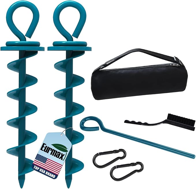 Eurmax USA 2-Pack Heavy Duty Dog Tie Out Stake, No-Tangle In Ground Anchor Runner for Large Dogs up to 210 Lbs - Perfect for Yard, Beach and Camping (Medium,Navy Blue)