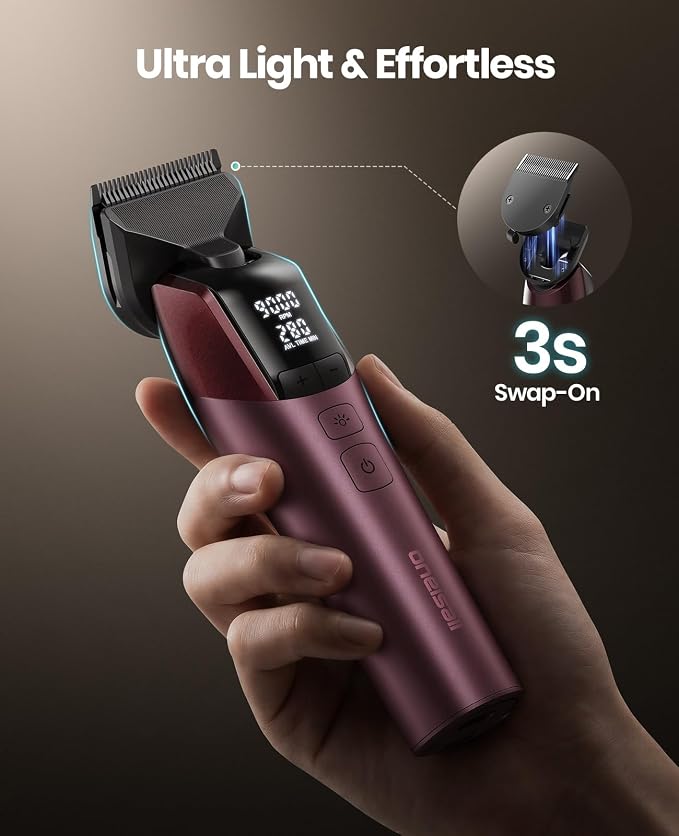 oneisall Professional Dog Clippers for Grooming Thick Hair, 9000RPM 5 Speed | 5 in 1 DLC Blade, 280min Cordless, Low Noise Dog Grooming Kit with 8 Metal Combs Carring Case for Dogs Cats Pet