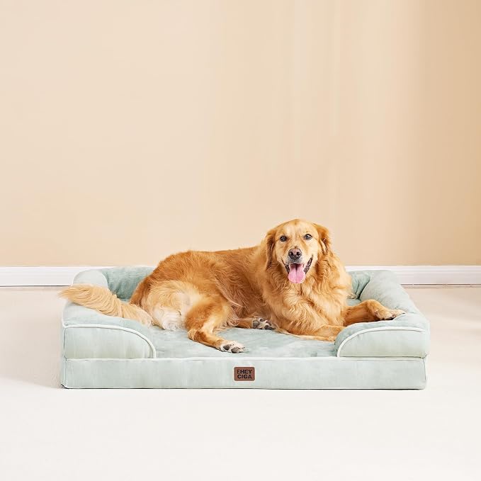 EHEYCIGA Orthopedic XXL Dog Bed, Waterproof Washable XL Big Pet Bed 52" | Non-Slip Bottom and Egg-Crate Memory Foam Extra Large Pet Couch Bed with Washable Removable Cover, Sage Green