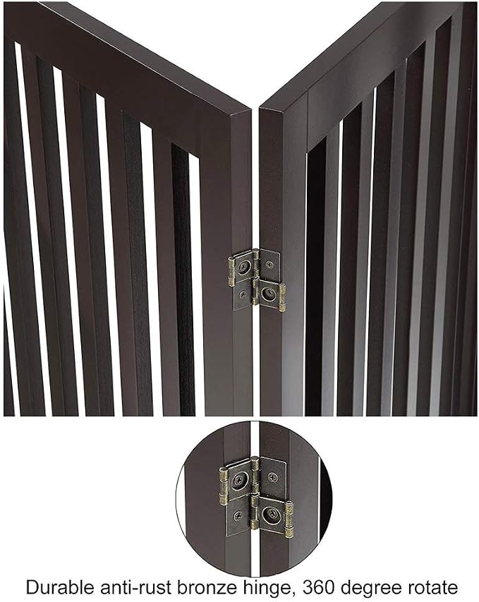 unipaws 24”H Free Standing Pet Gate for Dog Cat, 80”Wide Wooden Dog Gates | Foldable Pet Fence for Doorway, Stairs, Step, Expandable Doggy Barrier, Indoor Use