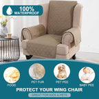 Turquoize 100% Waterproof Wing Chair Cover Wing Armchair Slipcovers Chair Couch Protector Triple Non-Slip Sofa Slipcover Furniture Protector for Pets, Kids,Dog (Wing Chair, Taupe)