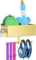 Dog Leash Holder for Wall, Dog Leash Hooks, Pet Stuff Organizer with Shelf Storage, Metal Key Holder, Leash Hangers Organizer Rack for Pet Collar, Toys, Treats, Poop Bag (Gold)