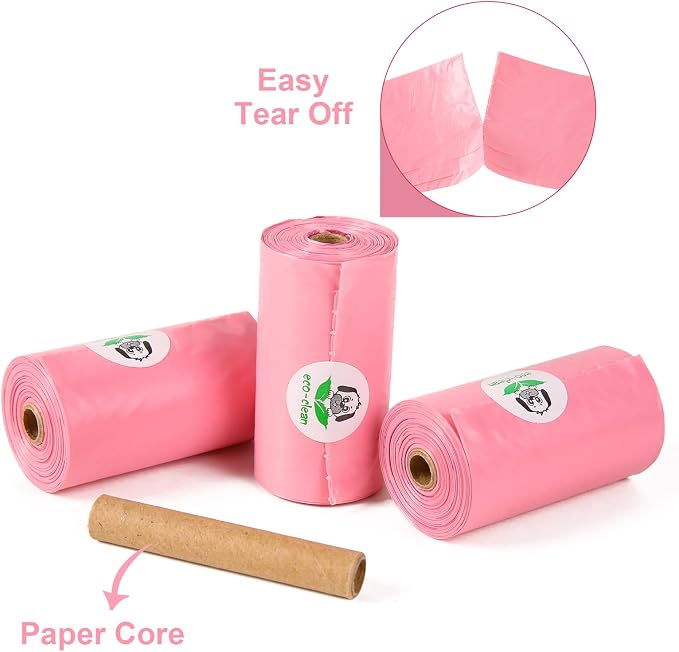 ECO-CLEAN Dog Poop Bags with Dispenser, 360 Count, Cherry Blossom scented | Leak-Proof, Extra-Thick, pink Doggie Waste Bags Rolls, Indoor/Outdoor Use