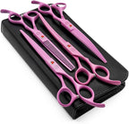 Moontay Professional 7" Dog Grooming Scissors Set 4PCS, Pink | Straight, Upward Curved, Downward Curved, Thinning/Blending Shears for Dog, Cat and Pets, JP Stainless Steel