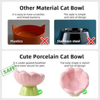 DIF DECO Ceramic Raised Cat Bowl, Pink Elevated Food Bowls for Food and Water Protecting Spine and Whiskelfriendly,Tulip Shape Cute Pet Feeder Dish for Indoor Cats and Small Doas(Height 4.1 inch)