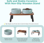 SPUNKYJUNKY Ceramic Elevated Dog Bowls Raised with Acacia Bamboo Wooden Stand, 6.1'' Dog Cat Food Water Bowls Set Non-Slip for Small Medium Sized Breed Microwave Dishwasher Safe - 28.7 OZ,Light Green