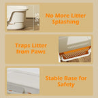 Extea Large Cat Litter Box with High Sides,Cat Boxes for Indoor Cats,Cat Litter Pan for Kitty,Litter Box with Low Entry,Easy to Clean,Anti-Splashing,23.6" x15.7" x6.2" (White)