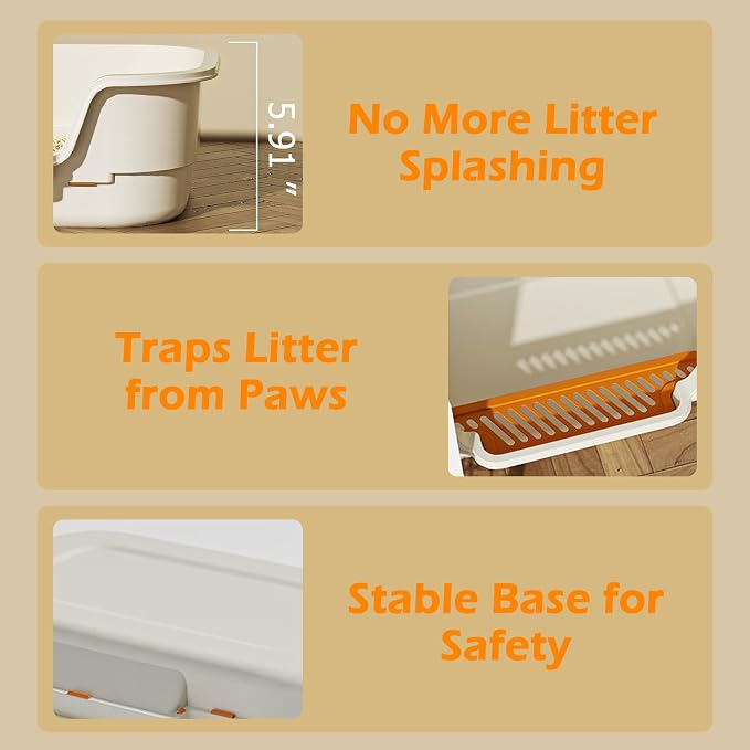 Extea Large Cat Litter Box with High Sides,Cat Boxes for Indoor Cats,Cat Litter Pan for Kitty,Litter Box with Low Entry,Easy to Clean,Anti-Splashing,23.6" x15.7" x6.2" (White)