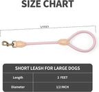 Mile High Life Short Dog Leash with Genuine Leather Connection, 4/5/6 FT | Rope Leash, Heavy Duty 360° Swivel Metal Clasp, for Small Medium & Large Dogs Walking (Pink, 18 Inch)