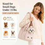 Fashion Dog Purse Carrier for Small Dogs and Cats, Soft-Sided Puppy Tote Bag Under 15 lbs, Lightweight Pet Carrier with 4 Pockets, Smart Zipper Lock, Pet Travel Bag for Travel Outdoor(Pink)