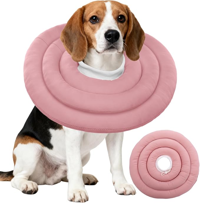 IDOMIK Dog Recovery Collar, Waterproof Soft Dog Cone After Surgery | Comfy Protective Elizabethan Collar Alternative for Dogs Cats, Adjustable Pet Neck Donut Cone Anti-Licking Wounds,Pink,XL