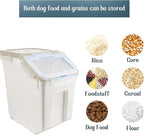50LB Large Flour Storage Container Bin,2 Pack Airtight Plastic with Wheels Seal Locking Lid Dispenser Organizer Bin with Measuring Cup & Scoop for Flour, Rice, Grain 100LBS Total Capacity(Grey)