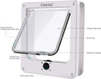 CEESC Medium Cat Door for Interior/Exterior, for Pets <15.75", White | Rotary 4-Way Lock, Weatherproof, Fits doors 1.26-2.14", Adjustable tunnel depth, Upgraded version