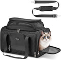 Top Expandable Cat Carrier for Airline Travel, 17x11x9.5 in, Black | Stable reinforced frame, locking zippers, and breathable mesh for airport waits, vet visits, road trips, and daily travel