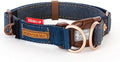 EzyDog Double Up Dog Collar, Strong Double D-Rings - Large, Denim | Dual D-Rings for Superior Strength, Safety, and Comfort, Soft Touch Nylon Webbing, Reflective Stitching, Id Attachement Point