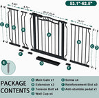 Fairy Baby 53.1"-62.5" Extra Wide Baby Gates for Stairs & Doorways, Pressure Mounted Baby Safety Child Gate No Drill, Long Dog Gate with Door Walk Thru, Metal Auto Close Large Pet Gate Indoor, Black
